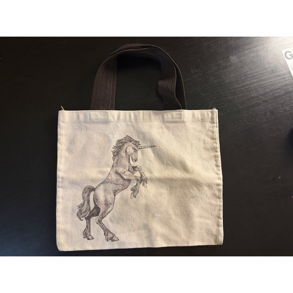 Vintage Unicorn Canvas Tote Bag White Mini Tote World Greetings Fantasy Bag